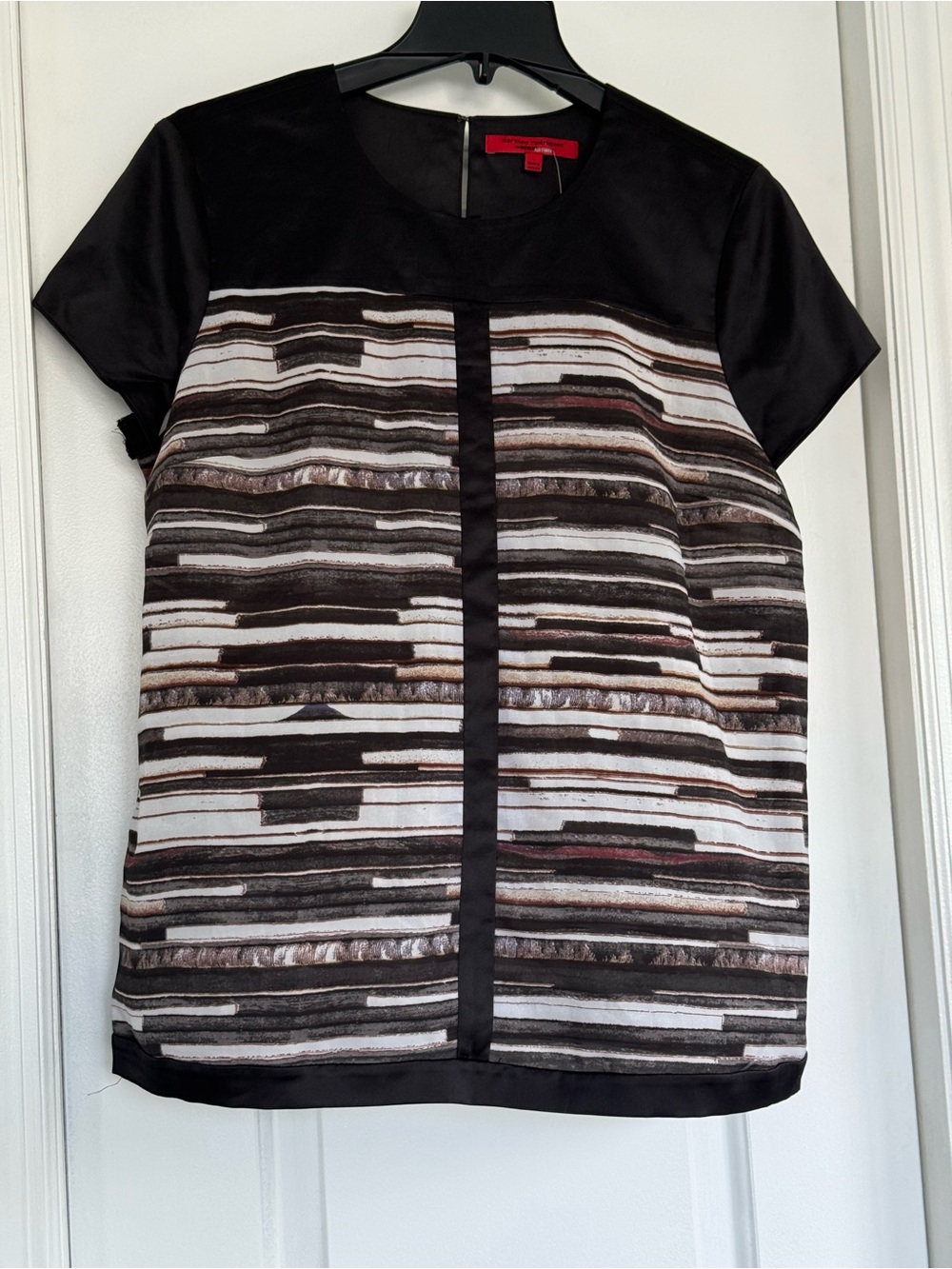 Narciso Rodriguez Black and White Striped Short Sleeve Blouse